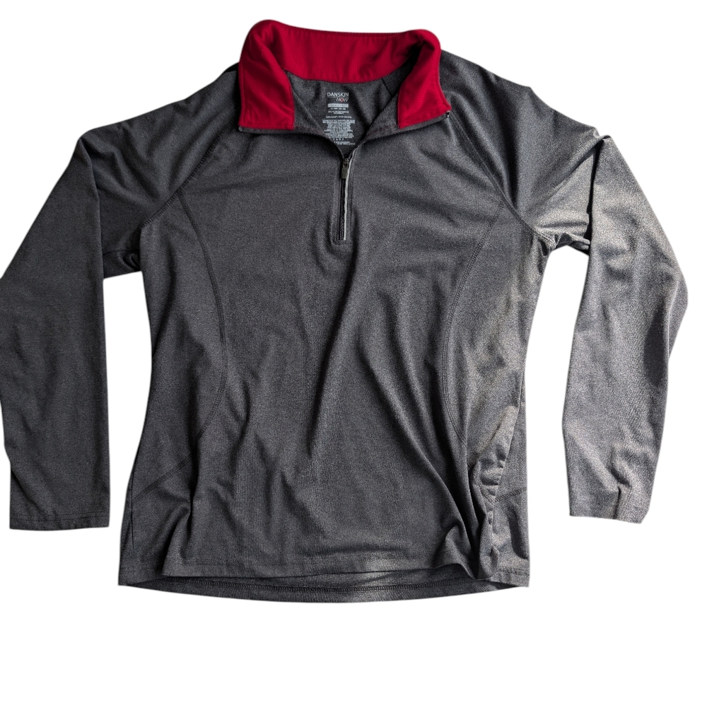Danskin Quarter Zip Pullover Women’s XL Gray Semi-Fitted Long Sleeve Active